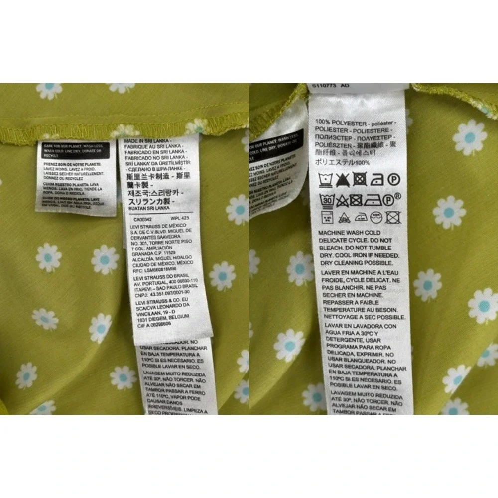 Levi's Mini Slip Dress Small Green Daisy Floral Tie Strap Sun Dress